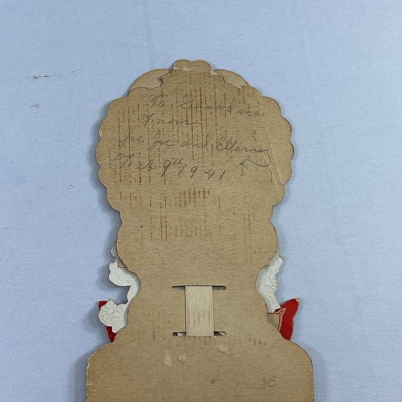 Vintage Pull Down Valentine Card Girl Fan Folding Flowers Roses USA Ephemera - Picture 3 of 13